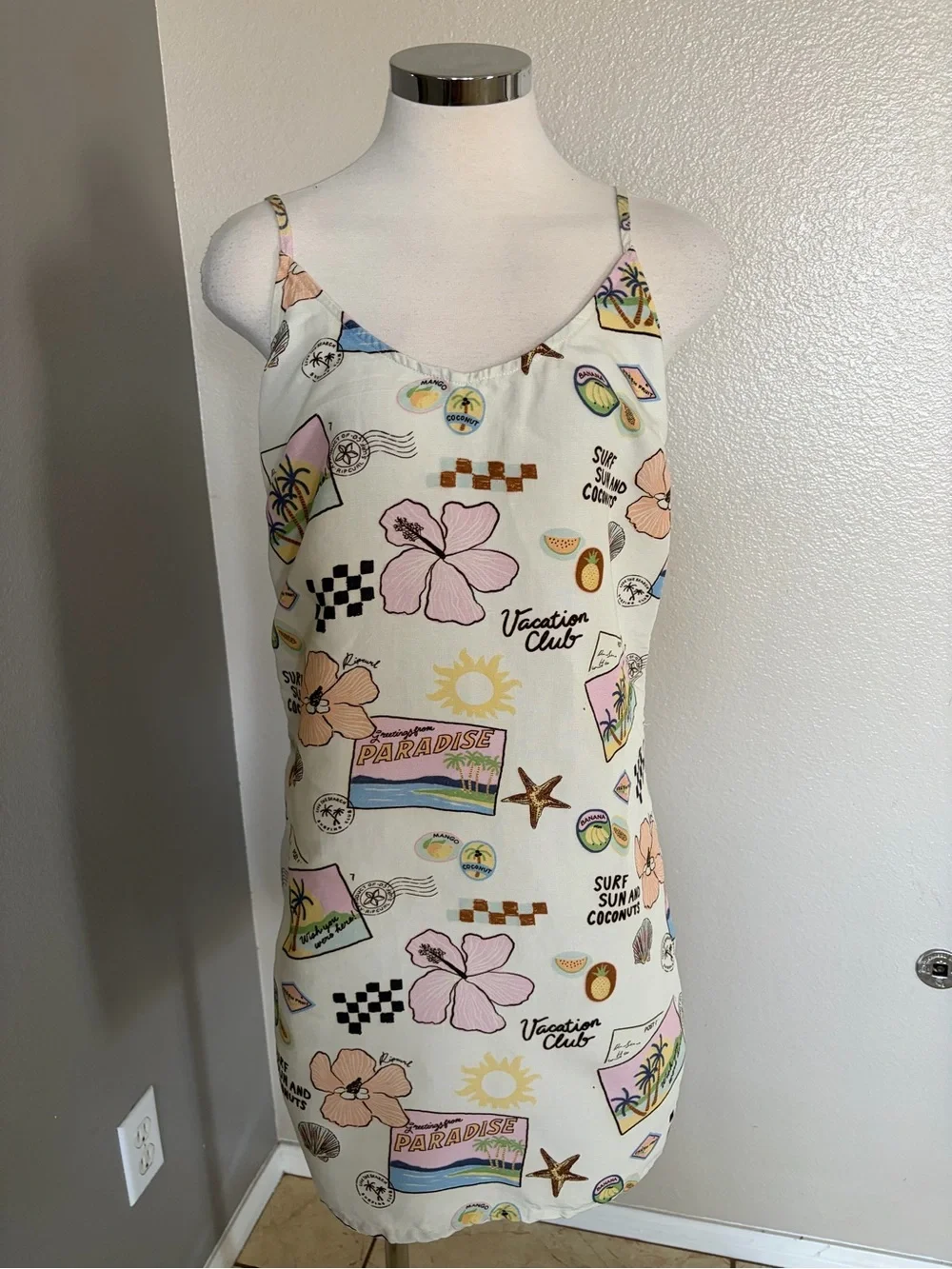 Rip Curl Cream Tropical Print Slip Dress